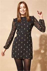 Frill Detail Metallic Spot Dress
