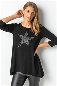 Black Star Embellished Hanky Hem Top