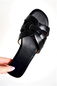 Black PU Link Strap Slider Sandals