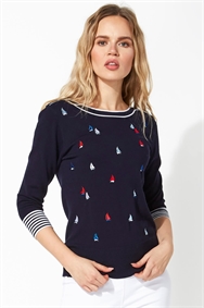 Navy Boat Embroidered Jumper