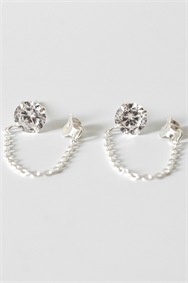 Silver Cubic Zirconia Stud Chain Earring