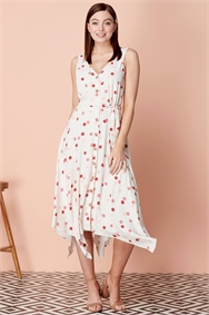 Cream Polka Dot Fit and Flare Belted Dress