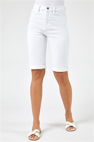 White Essential Stretch Knee Length Shorts