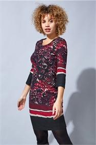 Red Abstract Border Print Dress