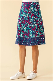 Multi A Line Leaf Print Skirt