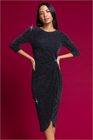 Silver Twist Front Sparkle Fitted Dress