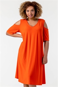 Orange Curve Cold Shoulder Jersey Dress