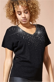 Black Scatter Hotfix Knitted T-Shirt