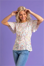 Multi Scattered Spot Print Flared Top
