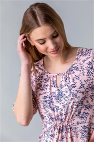 Light Pink Ruched Key Hole Neck Floral Top