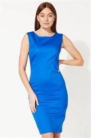 Royal Blue Plain Cotton Sleeveless Shift Dress