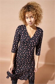 Floral Side Button Fit & Flare Tea Dress