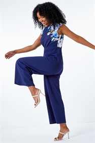 Navy Petite Luxe Stretch Floral Print Jumpsuit