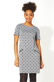 Polka Dot Checked Smart Shift Dress