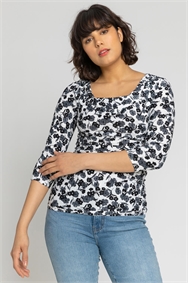 Ivory Floral Print Cowl Neck Top