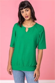 Green Keyhole Neck Textured Top