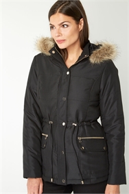 Black Short Parka Coat with Hood