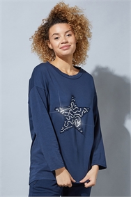 Midnight Blue Lounge Sequin Star Tunic Top