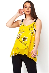Yellow Double Layer Floral Vest Top 