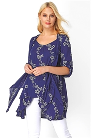 Navy Floral Print Crinkle Tunic