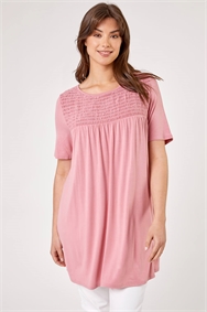 Light Pink Curve Shirred Yoke T-Shirt