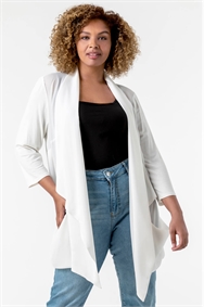 Ivory Curve Woven Front Jersey Cardigan