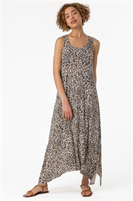 Stone Cheetah Print Hanky Hem Stretch Dress