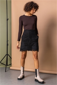 Black Lace Overlay Pocket Detail Skirt