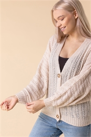 Natural Buttoned Stitch Detail Cardigan