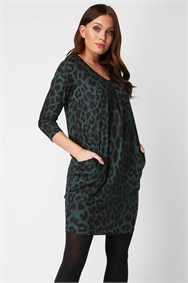 Green Animal Leopard Print Slouch Dress