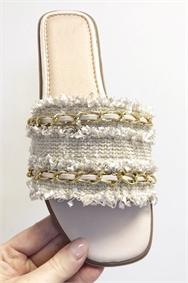 Natural Woven Gold Detail Slider Sandals