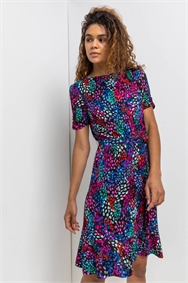 Purple Scatter Spot Print Frill Dress