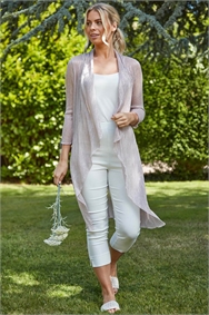 Light-Pink Waterfall Plisse Cover Up Cardigan