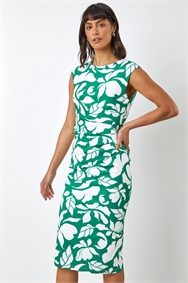 Green Leaf Print Luxe Stretch Shift Dress