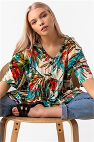 Multi Tropical Print Tiered Top