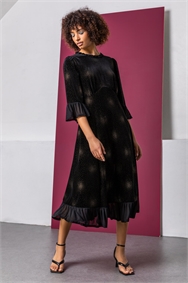Black Velvet Sparkle Frill Detail Dress