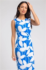 Royal Blue Leaf Print Twist Detail Shift Dress