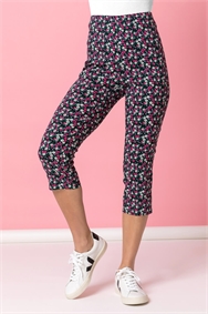 Multi Ditsy Floral Cropped Stretch Trouser
