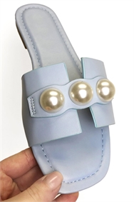 Blue Pearl Detail Sliders Sandals