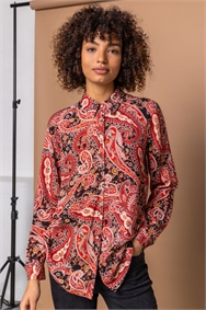 Red Paisley Print Buttoned Shirt