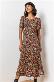 Multi Floral Print Side Split Dress