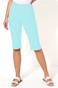 Turquoise Knee Length Stretch Shorts