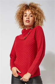 RED Textured Button Knit
