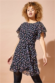 Floral Print Frill Hem Dress