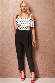 Polka Dot Print Cold Shoulder Jumpsuit