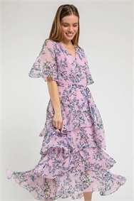Lilac Petite Floral Print Tiered Dress