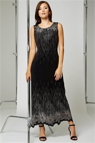 Black Glitter Detail Floral Maxi Dress