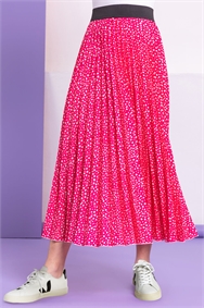 Pink Ditsy Spot Print Pleated Skirt