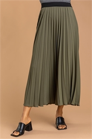 Khaki Pleated Maxi Skirt