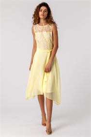 Lemon Lace Detail Fit And Flare Dress
